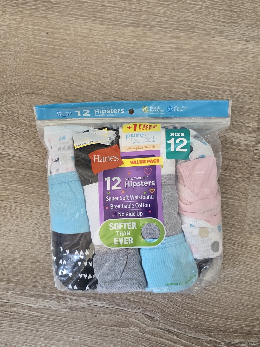 Hanes Girls Hipsters Pack with Light Blue, Gray, Pink, White, Black
